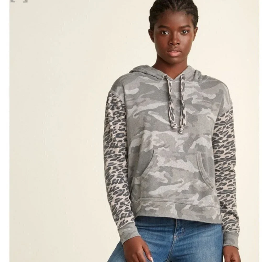 Vintage Havana Mixed Print Camo Leopard Hoodie